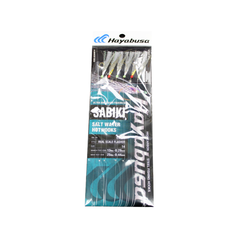 Hayabusa SS075 Battle Sabiki Flasher Fishing Rig - 6 Hooks With Shin Mackerel Skin, Size 12-4