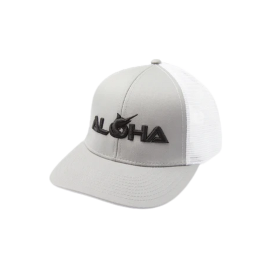 PELAGIC FLYBRIDGE HAWAII ALOHA TRUCKER HAT - GREY / WHITE