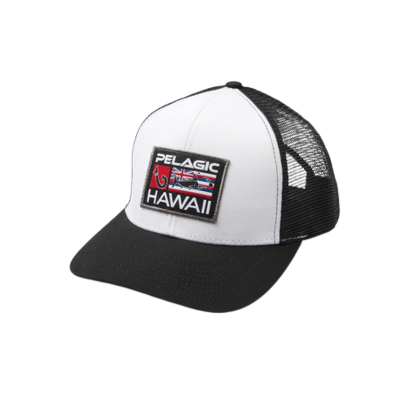 PELAGIC FLYBRIDGE HAWAII FLAG TRUCKER HAT - WHITE / BLACK