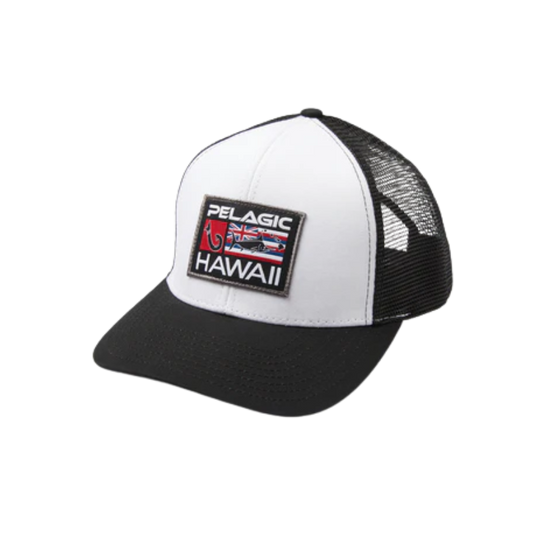PELAGIC FLYBRIDGE HAWAII FLAG TRUCKER HAT - WHITE / BLACK